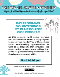 Virtual Information Session for Life after High School - Day Programs, Volunteering & St. Clair College CICE Program