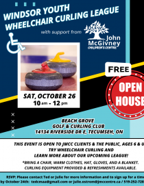 image of curling rocks, with text Windsor Youth Wheelchair Curling League