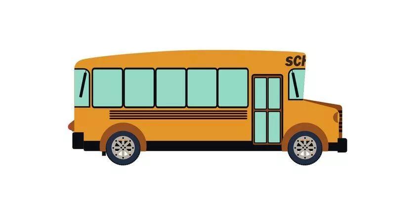 Yellow school bus illustration with six windows and two front doors viewed from the side