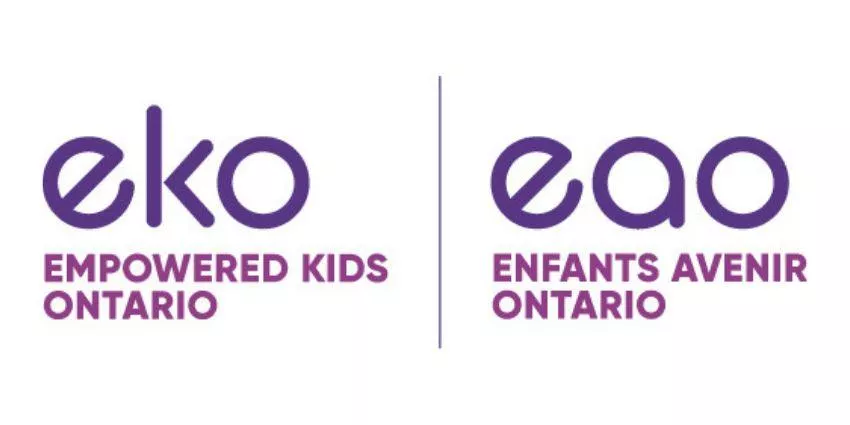 Purple logos for Empowered Kids Ontario and Enfants Avenir Ontario separated by a vertical line