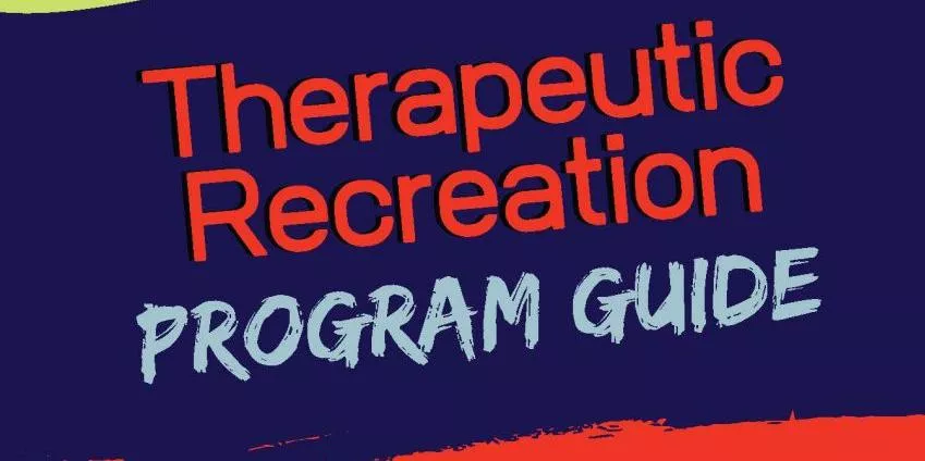 Therapeutic Recreation Program Guide text on a dark blue and red background