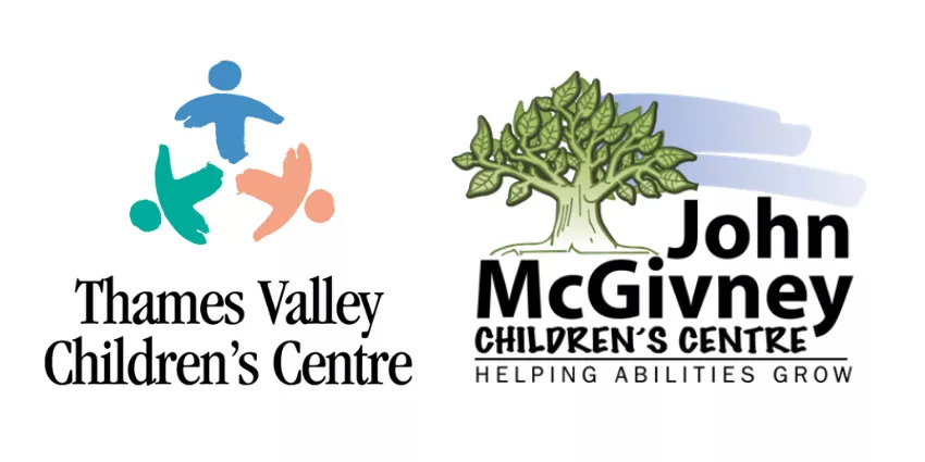 Logos of Thames Valley Children's Centre and John McGivney Children's Centre with tree and figures.