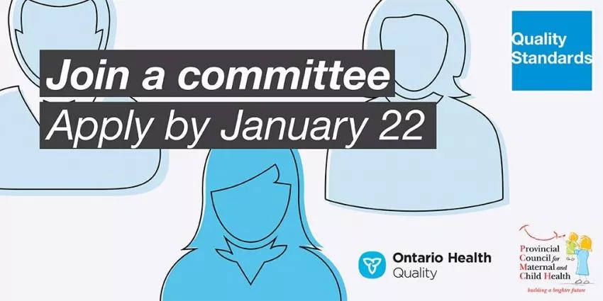 Join a committee application deadline January 22 with logos for Quality Standards and health organizations