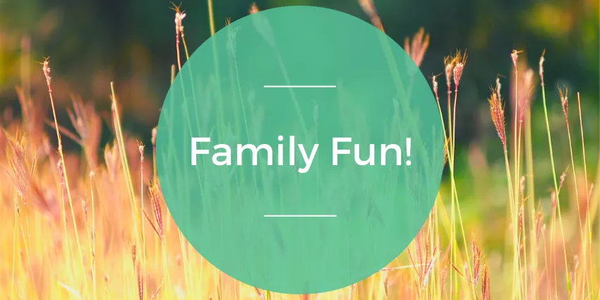 Field of tall grass with a green circle overlay containing the text Family Fun
