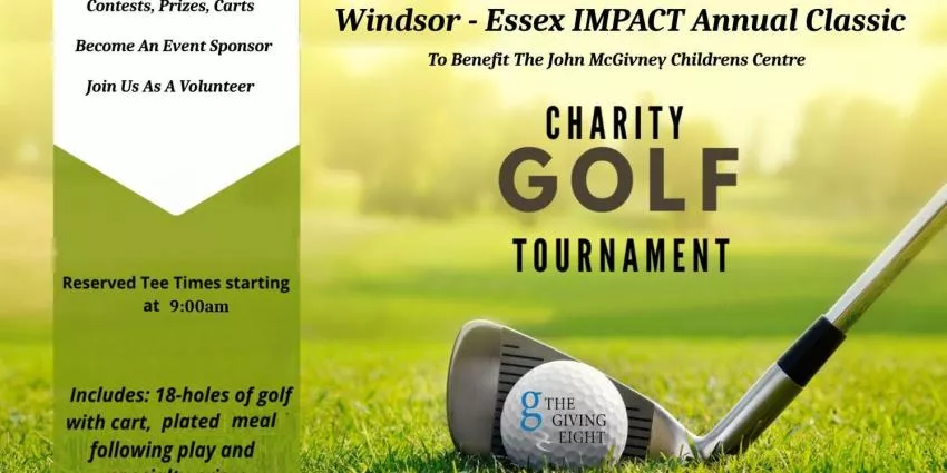 Golf club and ball on grass promoting Windsor-Essex IMPACT Annual Charity Golf Tournament.