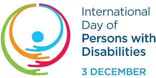 International Day of Persons with Disabilities logo with colorful arms encircling blue dot and date December 3
