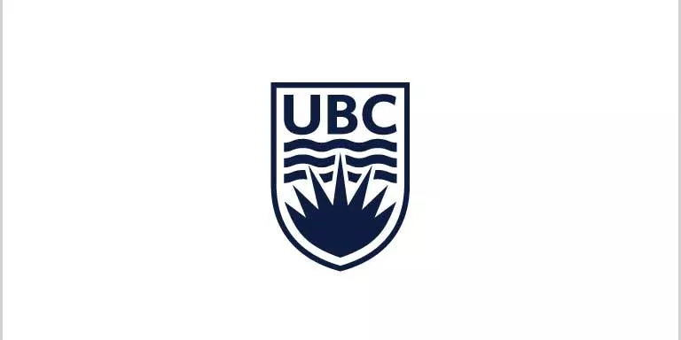 UBC logo with letters above three wavy lines and a sunburst design inside a shield.