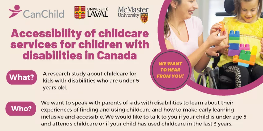 Research study on accessibility of childcare for children with disabilities under 5 in Canada.