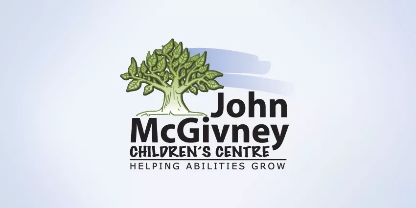 Logo of John McGivney Children's Centre with a stylized tree and the slogan Helping Abilities Grow