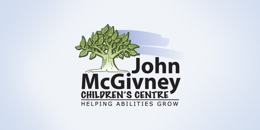 Logo of John McGivney Children's Centre with a tree illustration and the tagline Helping Abilities Grow