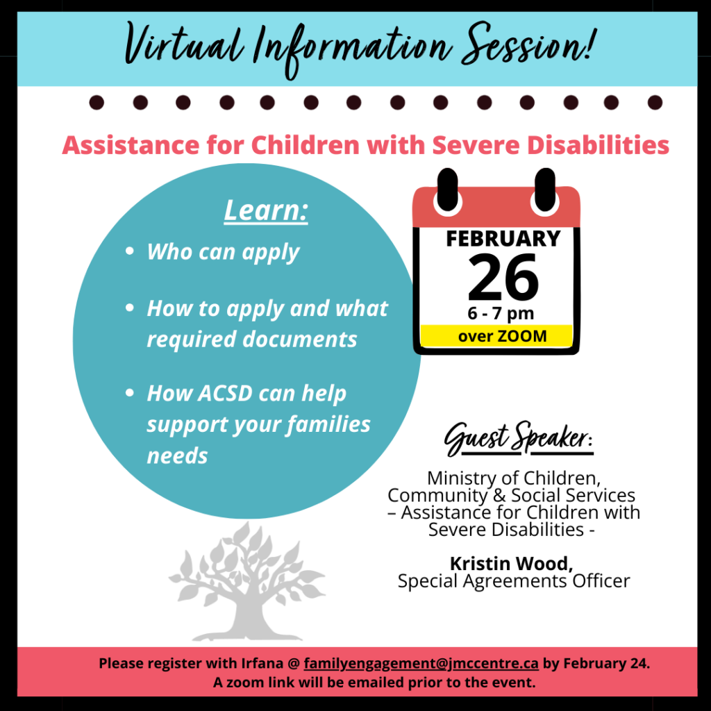 Virtual session on assistance for children with severe disabilities, Feb 26, 6-7 pm via Zoom. Register by Feb 24.
