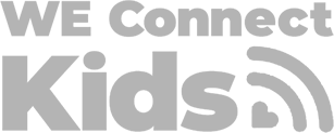 Logo reading “WE Connect Kids” with a stylized signal icon in grayscale
