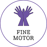 Circular logo with purple hands above the words “FINE MOTOR” in black text.